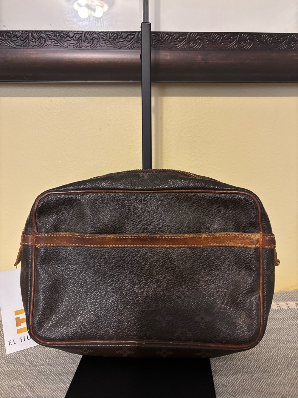 Louis Vuitton Brown Monogram Canvas Clutch with Tan Trim